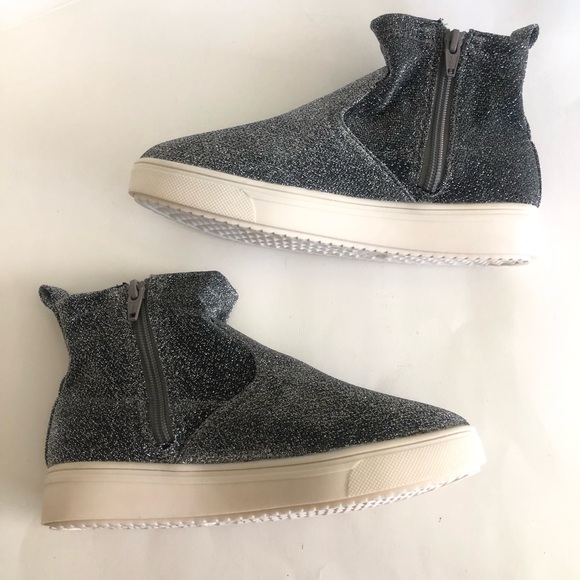 Cat & Jack Girls Annora Sock Silver Metallic Glitter High Top Sneakers Size 3 - Picture 7 of 14